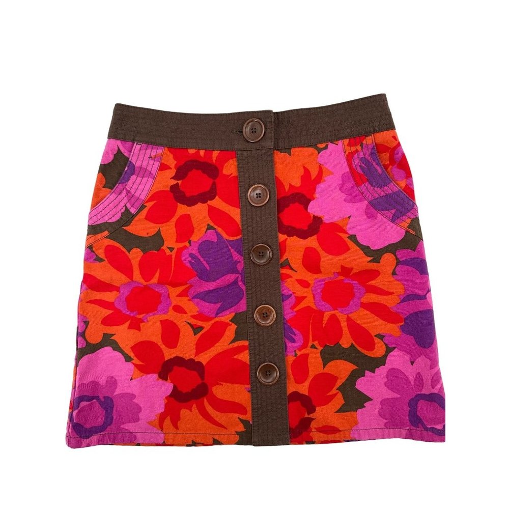 Boden Floral Boho Button Front Mini‎ Skirt Cotton Size 10
